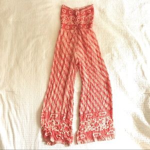 New Free People Red Print Romper Pants Jumpsuit